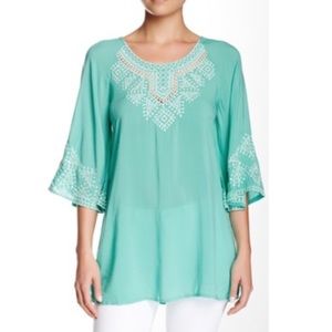 Teal Embroidered Dress Shirt/ Cover-Up (S)